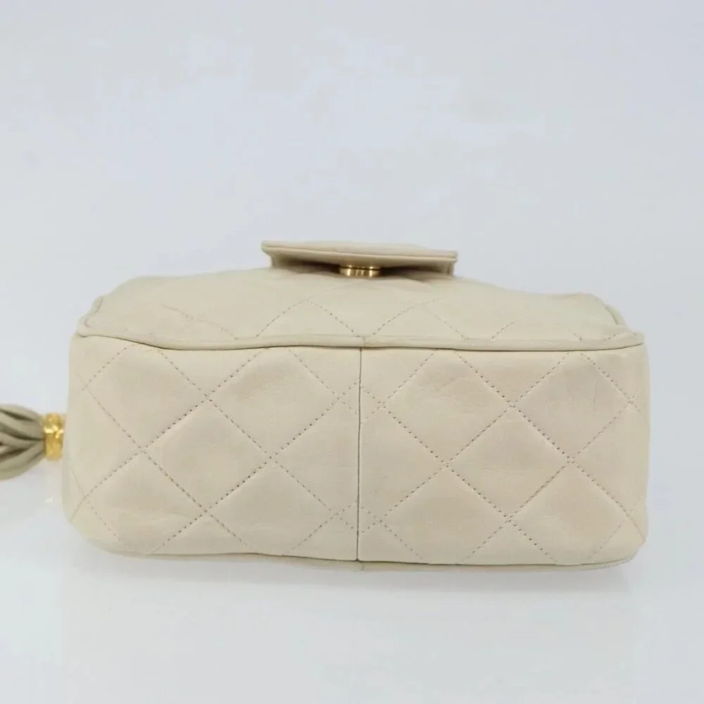 CHANEL Matelasse Chain Shoulder Bag Lamb Skin Beige Gold CC Auth BA8033 - Picture 5 of 16